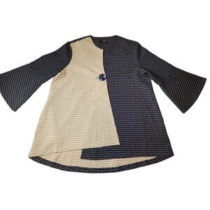 Women's Lior Paris Blazer Swing Jacket Asymmetrical One Button Vince Navy Tan L